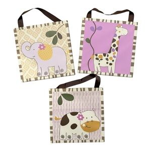 COCALO INC BABY Canvas Elephant Giraffe Hippo (9.5” x 9.5” ) Wall Art (Set of 3)